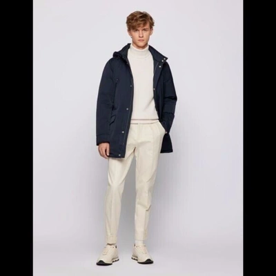 Pre-owned Hugo Boss Boss Deaco2 Hooded Down Jacket In Water-repellent Fabric Navy Blue