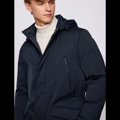 Pre-owned Hugo Boss Boss Deaco2 Hooded Down Jacket In Water-repellent Fabric Navy Blue