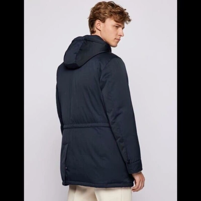 Pre-owned Hugo Boss Boss Deaco2 Hooded Down Jacket In Water-repellent Fabric Navy Blue