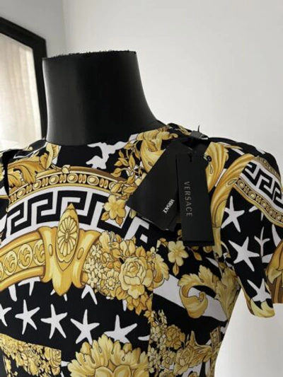 Pre-owned Versace Gold Black Mini Dress Size 42 Extremely Rare