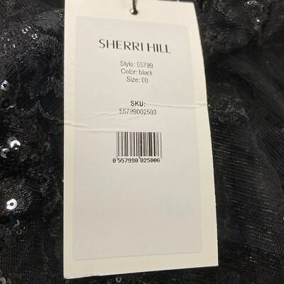 Pre-owned Sherri Hill One Shoulder Tulle Sequin A-line Gown Women's Size 00 In Black