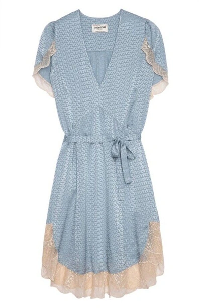 Pre-owned Zadig & Voltaire $678  Raccord Silk Jacquard Dress In Nuage Size S In Blue