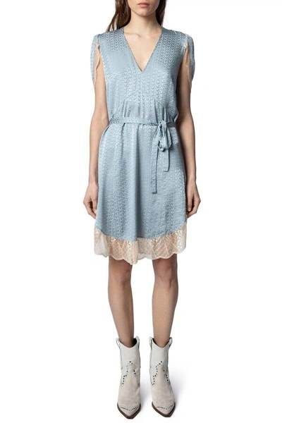 Pre-owned Zadig & Voltaire $678  Raccord Silk Jacquard Dress In Nuage Size S In Blue