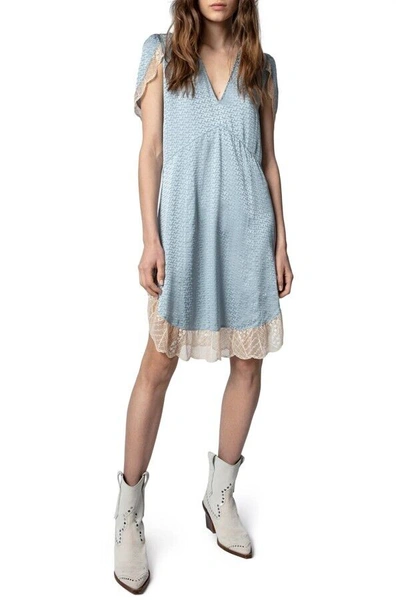 Pre-owned Zadig & Voltaire $678  Raccord Silk Jacquard Dress In Nuage Size S In Blue