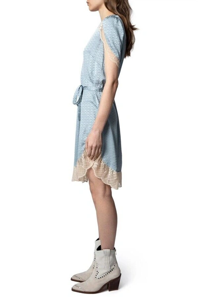 Pre-owned Zadig & Voltaire $678  Raccord Silk Jacquard Dress In Nuage Size S In Blue