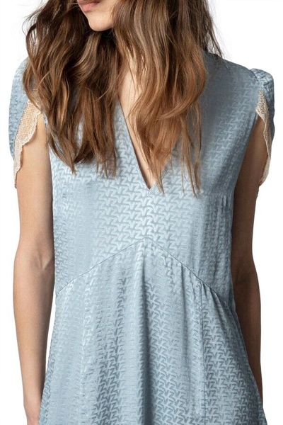 Pre-owned Zadig & Voltaire $678  Raccord Silk Jacquard Dress In Nuage Size S In Blue