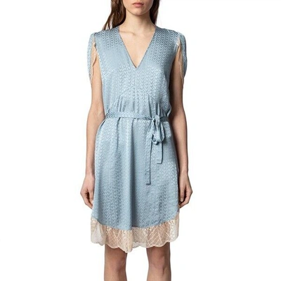 Pre-owned Zadig & Voltaire $678  Raccord Silk Jacquard Dress In Nuage Size S In Blue