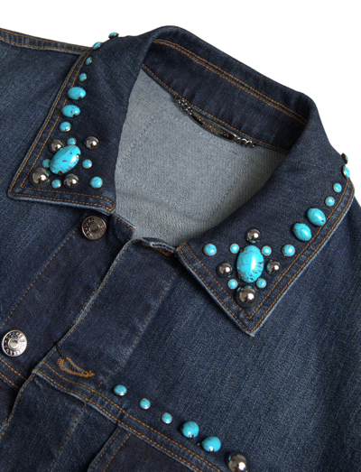 Pre-owned Dolce & Gabbana Jacket Blue Denim Turquoise Stones Studded It48 / Us38/m 3300usd