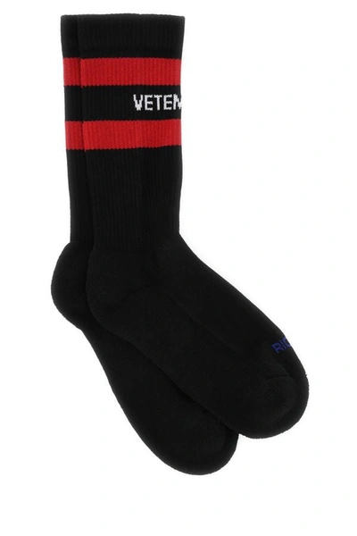 Shop Vetements Man Black Stretch Cotton Blend Socks
