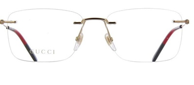 Pre-owned Gucci Gg0399o 002 Gold Rimless Rectangular Men's Eyeglasses In Clear