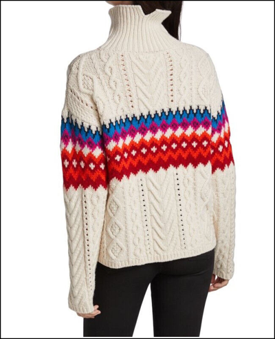 Pre-owned Rag & Bone Sz Large  Sweater Turtleneck Willow Fairisle Cream Wool Knit $450 In White