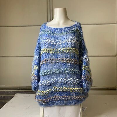 Pre-owned Maiami Wavy Short Sleeve Sweater Women's S/m Size Blue Creme Melange