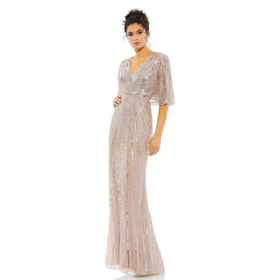 Pre-owned Mac Duggal Vintage Rose Beaded Sequin Capelet Sleeve Column Gown Size 20 $698 In Pink