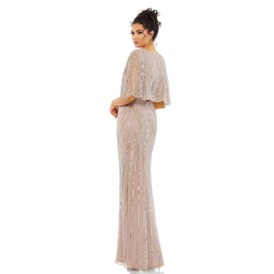 Pre-owned Mac Duggal Vintage Rose Beaded Sequin Capelet Sleeve Column Gown Size 20 $698 In Pink