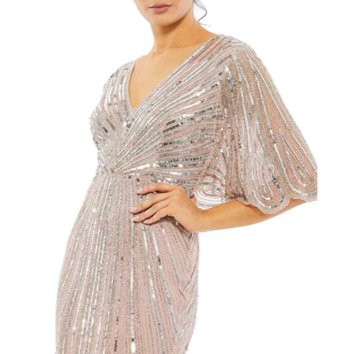 Pre-owned Mac Duggal Vintage Rose Beaded Sequin Capelet Sleeve Column Gown Size 20 $698 In Pink