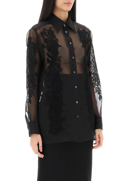 Shop Dolce & Gabbana Organza Shirt With Lace Inserts In Black