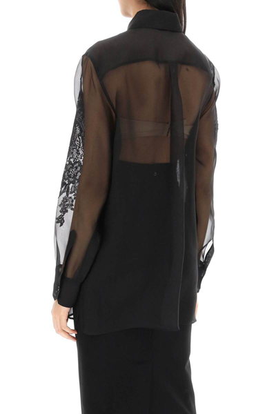 Shop Dolce & Gabbana Organza Shirt With Lace Inserts In Black