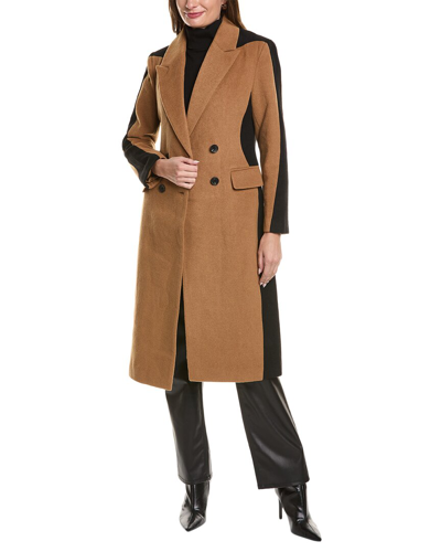 Shop Avec Les Filles Colorblocked Wool-blend Coat In Brown