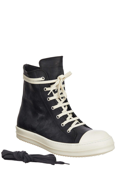 Shop Rick Owens Two-toned Lace-up Sneakers In Black Milk