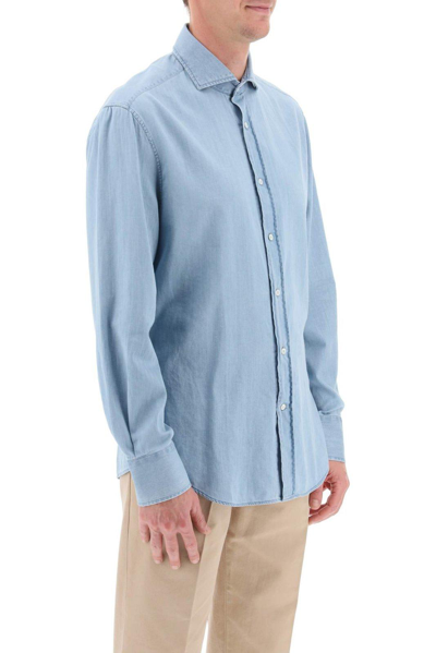 Shop Brunello Cucinelli Buttoned Long-sleeved Shirt In Denim Chiarissimo