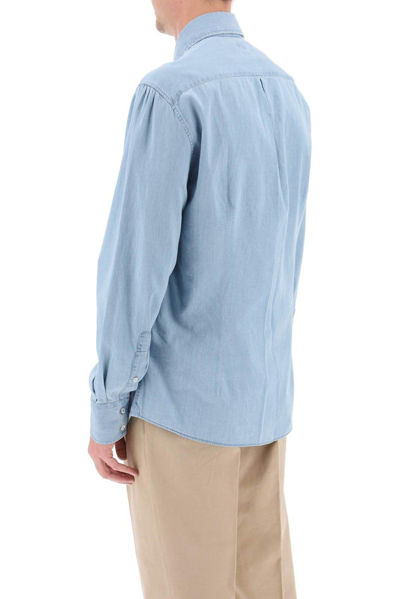 Shop Brunello Cucinelli Buttoned Long-sleeved Shirt In Denim Chiarissimo
