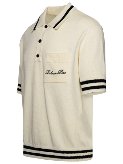 Shop Balmain Logo Embroidered Knitted Polo Shirt