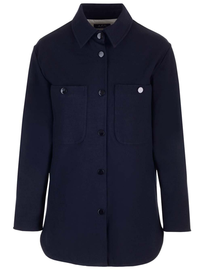 Shop Apc Patch Pocket Shirt Jacket In Iak Dark Navy