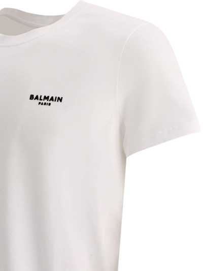 Shop Balmain Logo Flocked Crewneck T-shirt