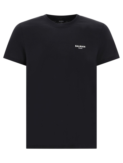 Shop Balmain Logo Flocked Crewneck T-shirt In Black
