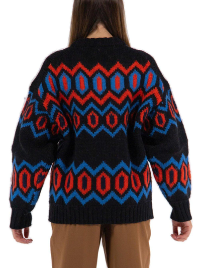 Shop Ganni Graphic Intarsia Chunky Knitted Cardigan