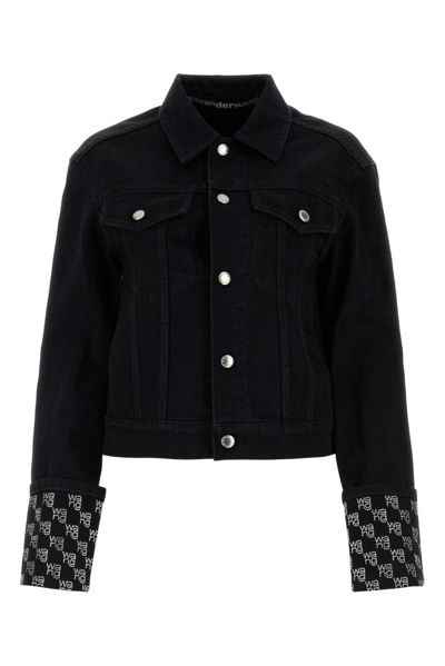 Shop Alexander Wang Long Sleeved Embellished Denim Jacket In Washed Black