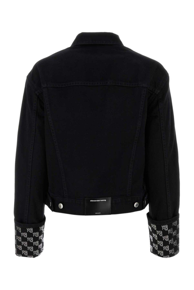 Shop Alexander Wang Long Sleeved Embellished Denim Jacket In Washed Black