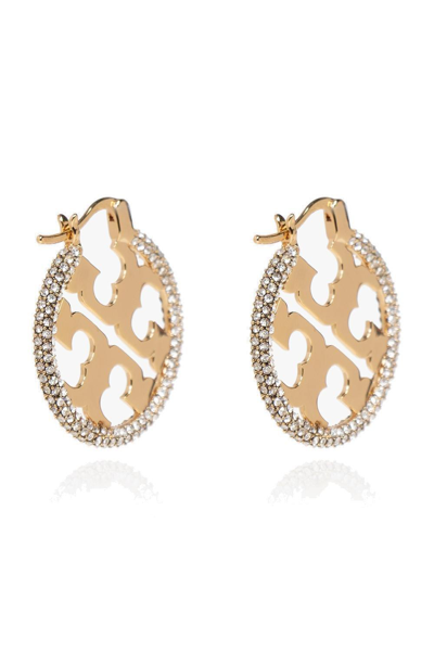 Shop Tory Burch Miller Logo Plaque Earrings In Tory Gold/crystal