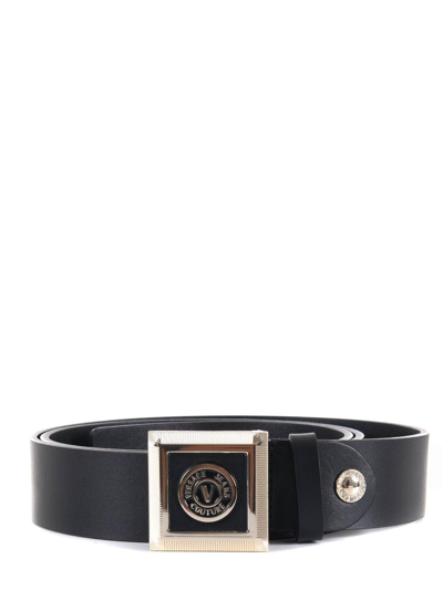 Shop Versace Jeans Couture Couture Logo Buckle Belt In Black