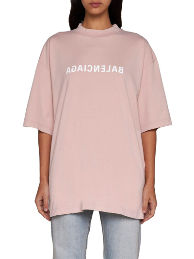 Shop Balenciaga Logo Printed Oversized T-shirt In Light Pink