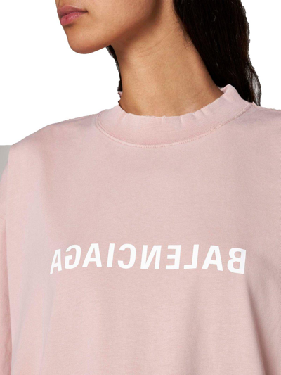 Shop Balenciaga Logo Printed Oversized T-shirt In Light Pink
