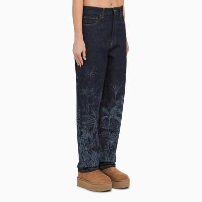 Shop Alanui Blue Regular Jeans With Floral Pattern