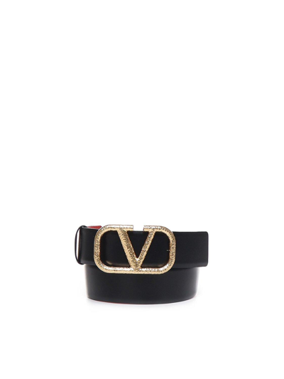 Shop Valentino Vlogo Plaque Reversible Belt In Nero/rouge Pur