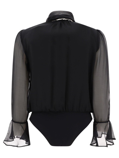 Shop Pinko Long-sleeved V-neck Bodysuit In Nero Limousine