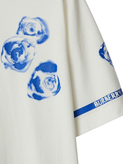 Shop Burberry Floral Printed Crewneck T-shirt In Rain