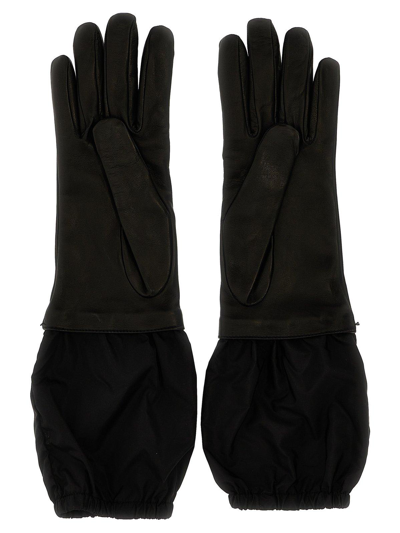 Shop Prada Enamel-logo Panelled Gloves In Nero 1