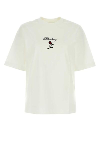 Shop Burberry Logo Embroidered Crewneck T-shirt In Rain