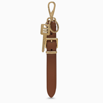 Shop Miu Miu Cognac-coloured Leather Key Ring
