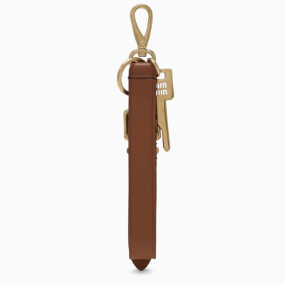 Shop Miu Miu Cognac-coloured Leather Key Ring