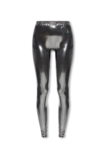 Shop Vivienne Westwood Orb Embroidered Leggings In Silver