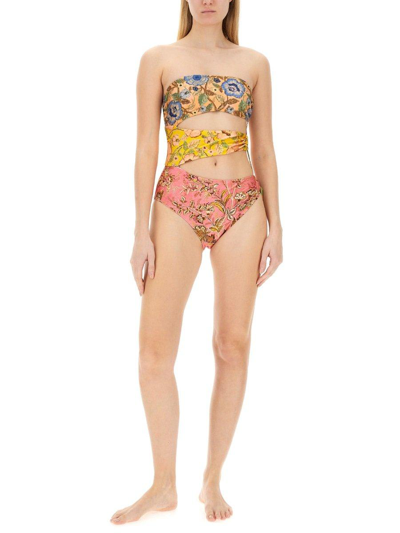 Shop Zimmermann Floral Printed Cut-out One-piece Swimsuit In Spli Spiced