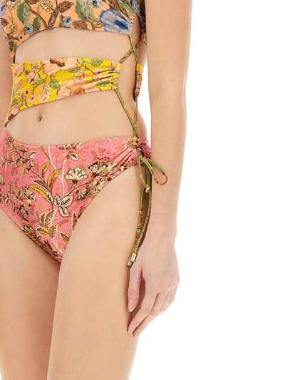 Shop Zimmermann Floral Printed Cut-out One-piece Swimsuit In Spli Spiced