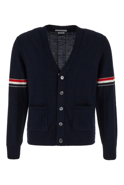 Shop Thom Browne Stripped Buttoned Cardigan In Navy