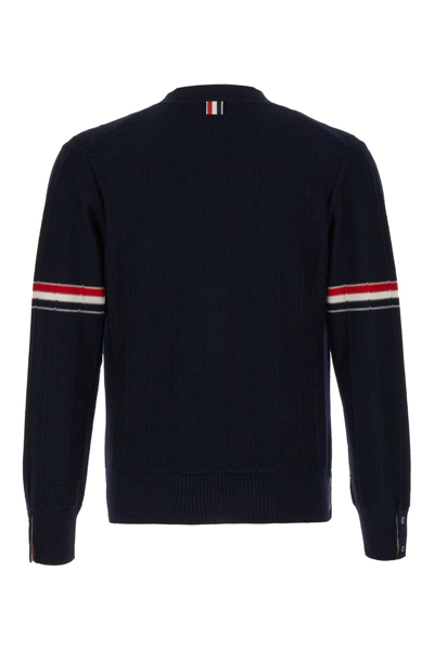Shop Thom Browne Stripped Buttoned Cardigan In Navy