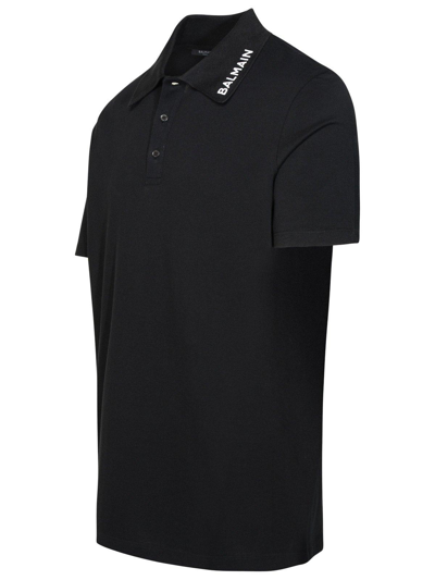 Shop Balmain Logo Embroidered Short-sleeved Polo Shirt In Black